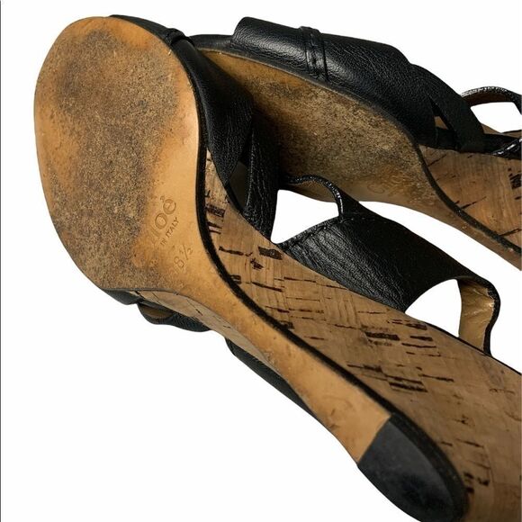 𝅺chloe Leather Ankle Strap Cork Wedge Sandals - Picture 7 of 8